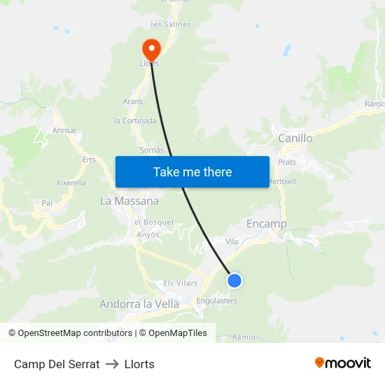 Camp Del Serrat to Llorts map