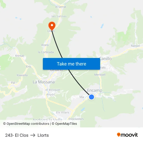 243- El Clos to Llorts map