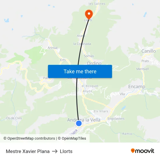 Mestre Xavier Plana to Llorts map