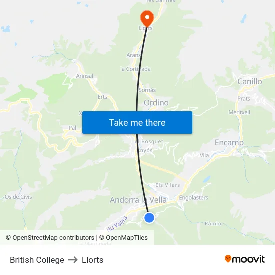 British College to Llorts map