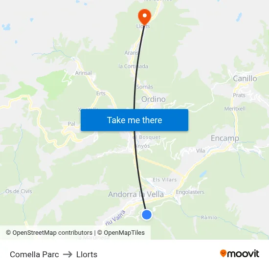 Comella Parc to Llorts map