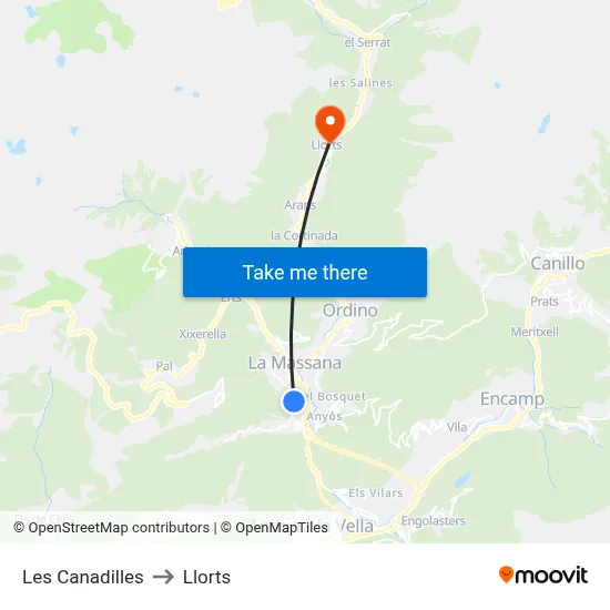 Les Canadilles to Llorts map