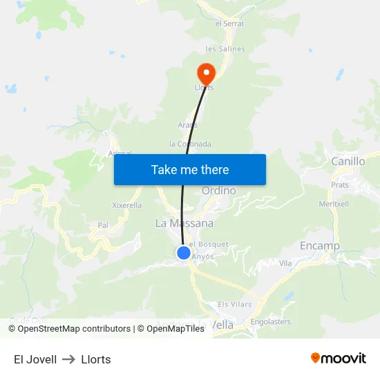 El Jovell to Llorts map