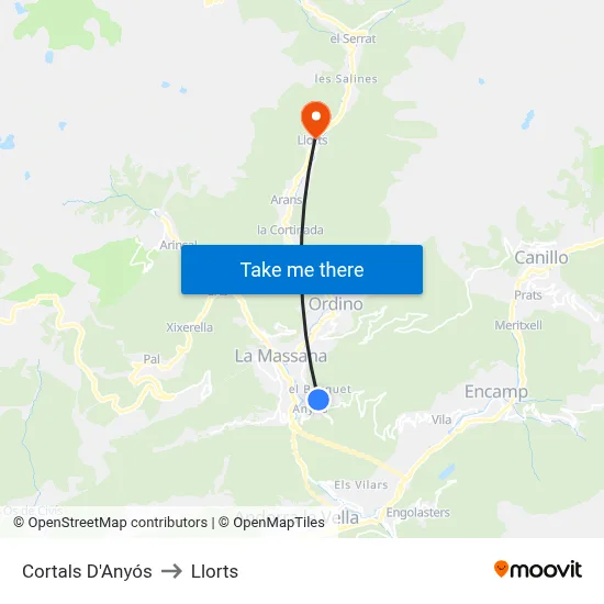 Cortals D'Anyós to Llorts map