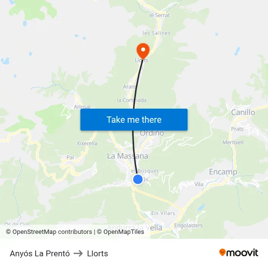 Anyós La Prentó to Llorts map