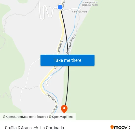 Cruïlla D'Arans to La Cortinada map