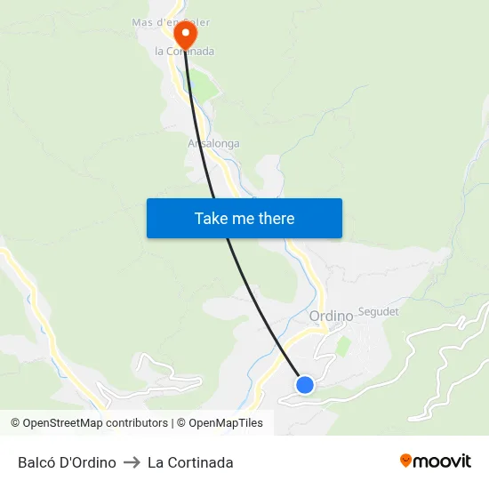 Balcó D'Ordino to La Cortinada map