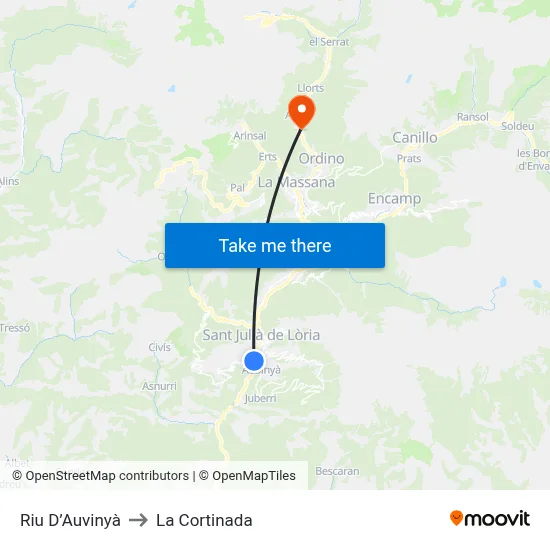 Riu D’Auvinyà to La Cortinada map