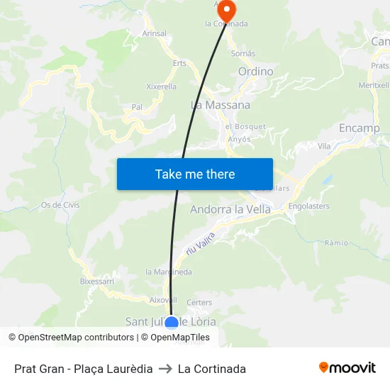 Prat Gran - Plaça Laurèdia to La Cortinada map