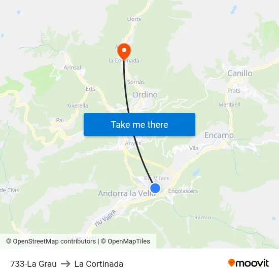 733-La Grau to La Cortinada map