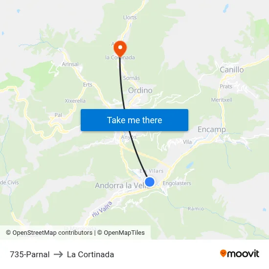 735-Parnal to La Cortinada map