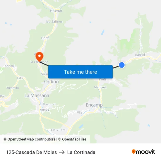 125-Cascada De Moles to La Cortinada map