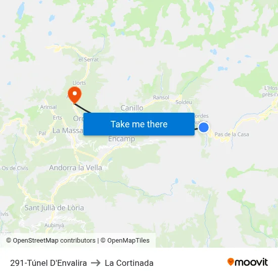 291-Túnel D'Envalira to La Cortinada map