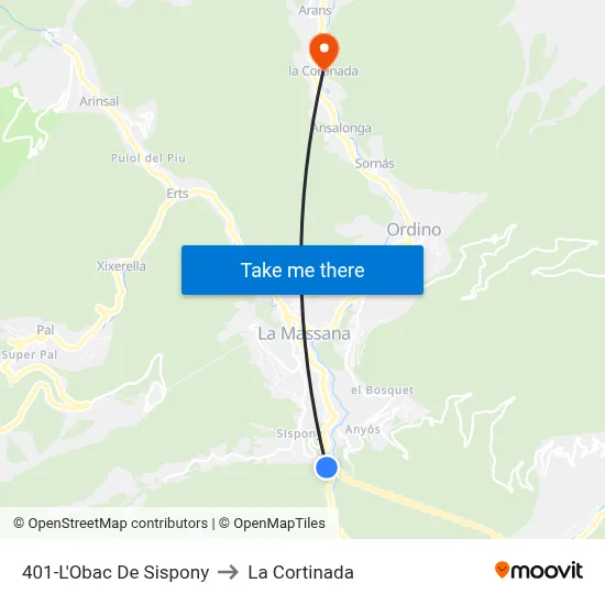 401-L'Obac De Sispony to La Cortinada map