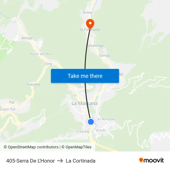 405-Serra De L'Honor to La Cortinada map