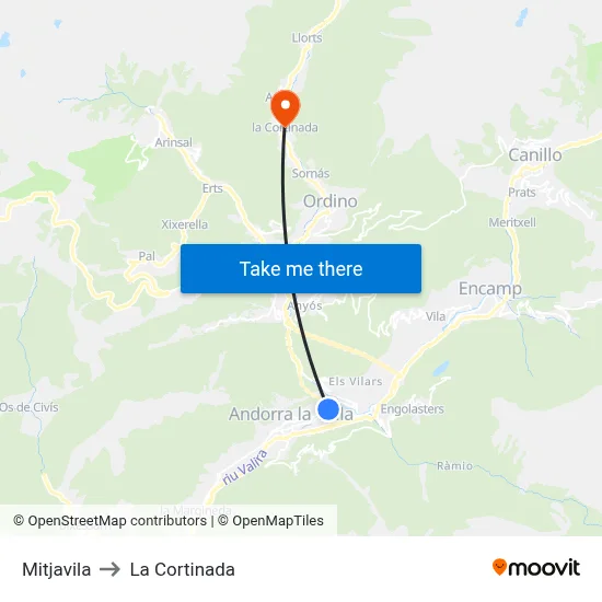 Mitjavila to La Cortinada map