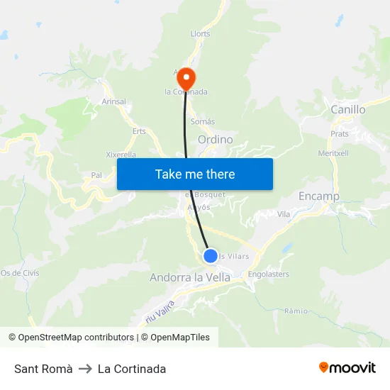 Sant Romà to La Cortinada map