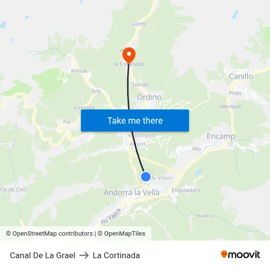 Canal De La Grael to La Cortinada map