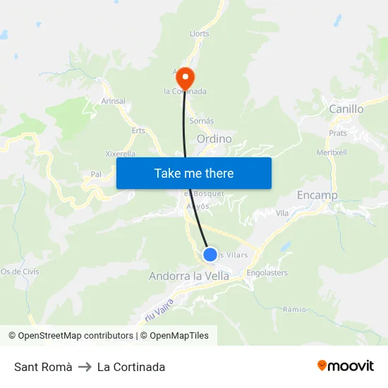 Sant Romà to La Cortinada map