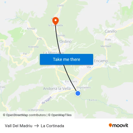 Vall Del Madriu to La Cortinada map