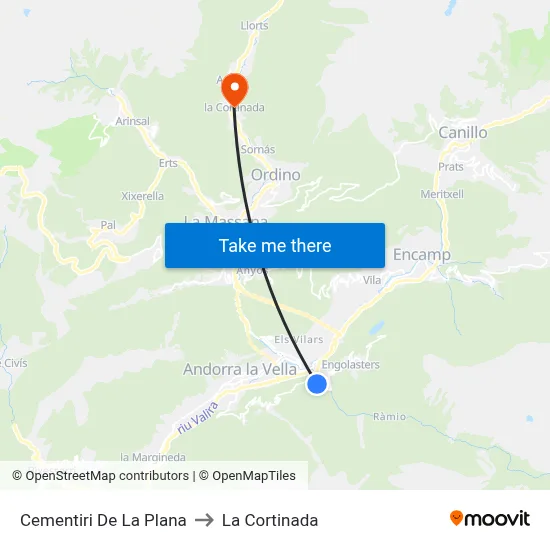 Cementiri De La Plana to La Cortinada map