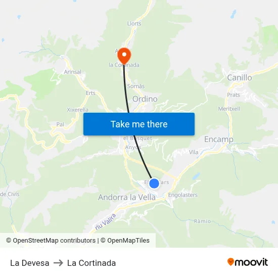 La Devesa to La Cortinada map