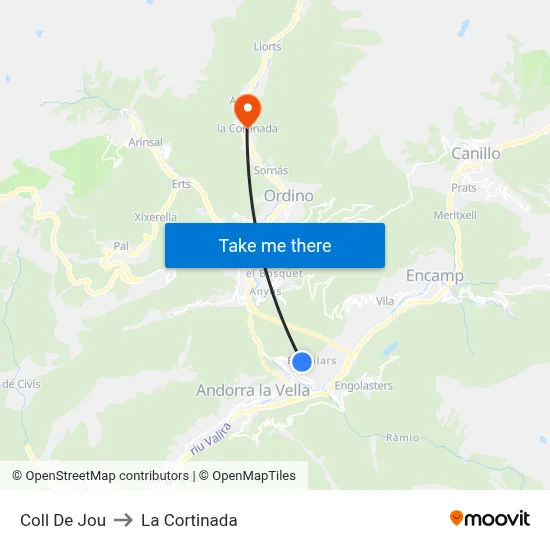 Coll De Jou to La Cortinada map