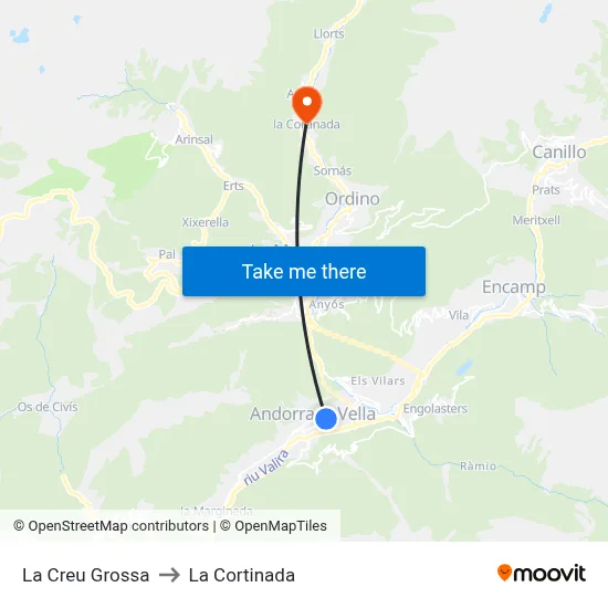 La Creu Grossa to La Cortinada map