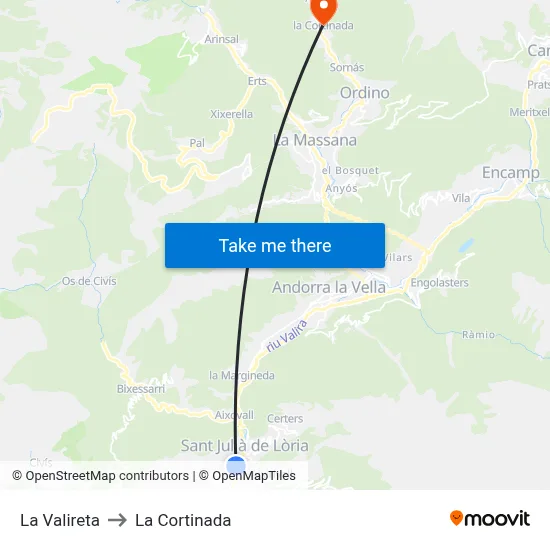 La Valireta to La Cortinada map