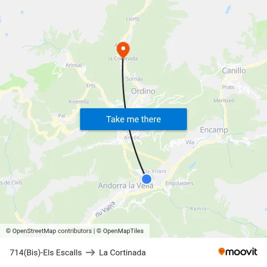 714(Bis)-Els Escalls to La Cortinada map