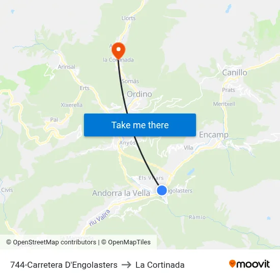 744-Carretera D'Engolasters to La Cortinada map