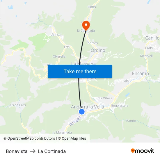 Bonavista to La Cortinada map