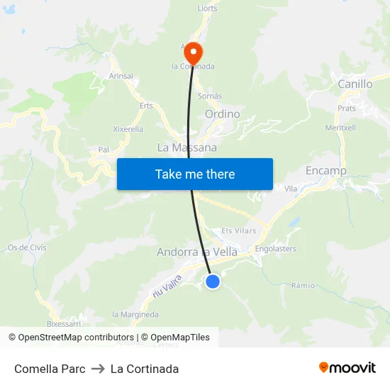 Comella Parc to La Cortinada map