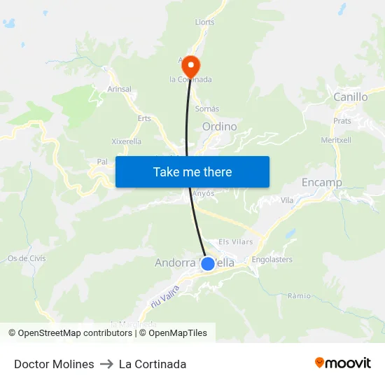 Doctor Molines to La Cortinada map