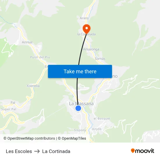 Les Escoles to La Cortinada map