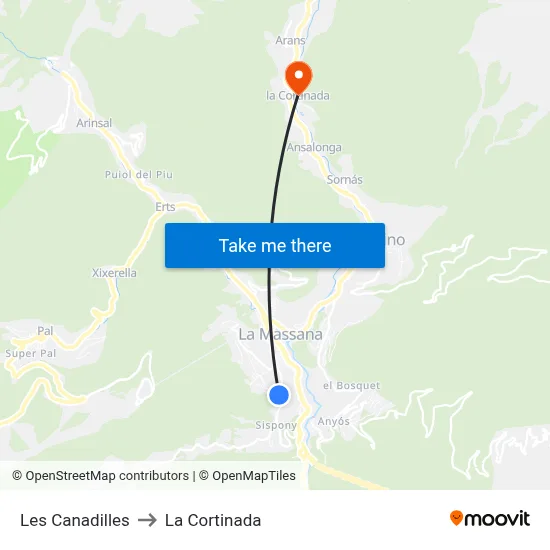 Les Canadilles to La Cortinada map
