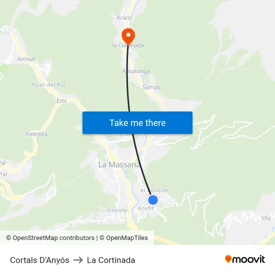 Cortals D'Anyós to La Cortinada map