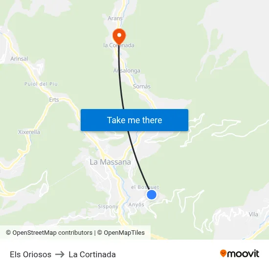 Els Oriosos to La Cortinada map