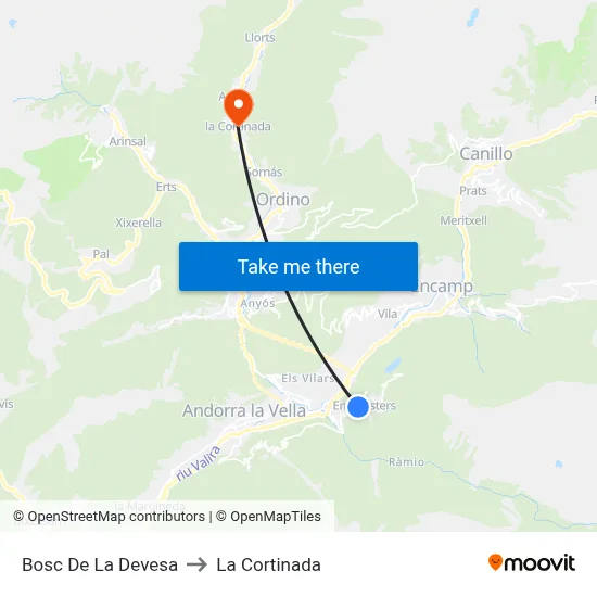 Bosc De La Devesa to La Cortinada map