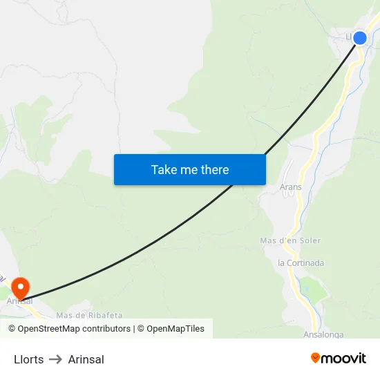 Llorts to Arinsal map