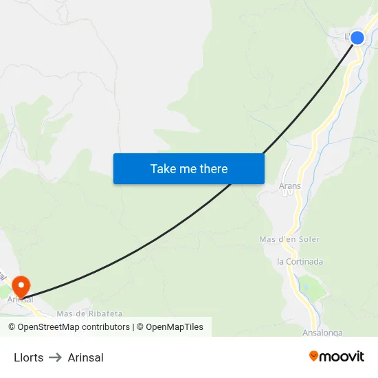 Llorts to Arinsal map