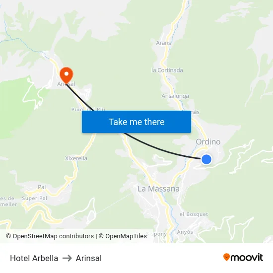 Hotel Arbella to Arinsal map
