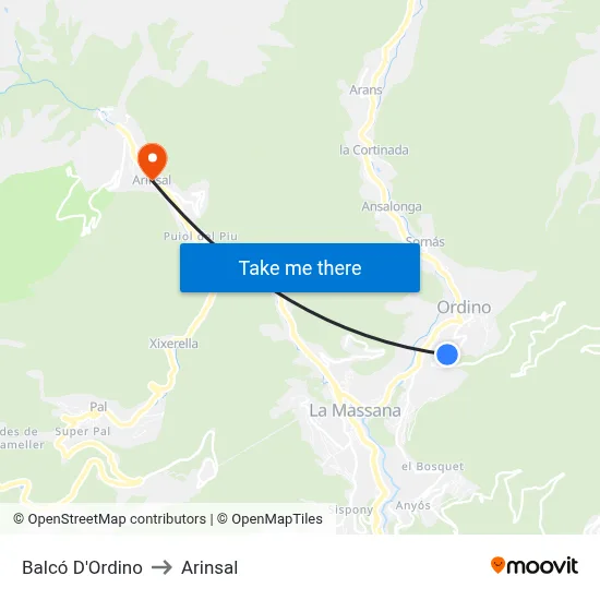 Balcó D'Ordino to Arinsal map