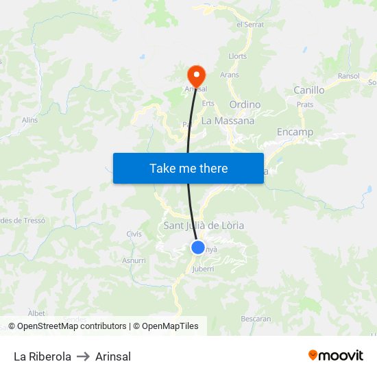 La Riberola to Arinsal map