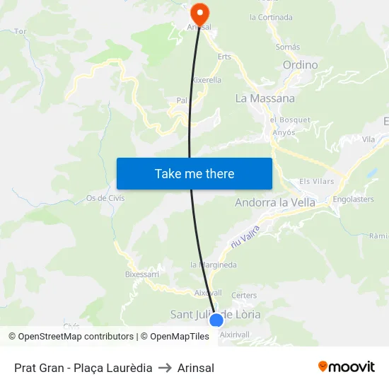 Prat Gran - Plaça Laurèdia to Arinsal map