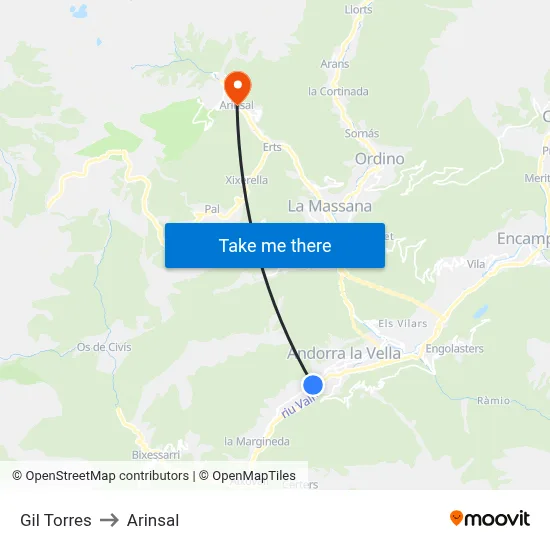 Gil Torres to Arinsal map