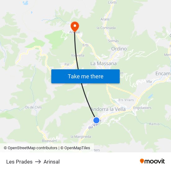 Les Prades to Arinsal map