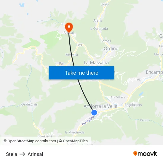 Stela to Arinsal map