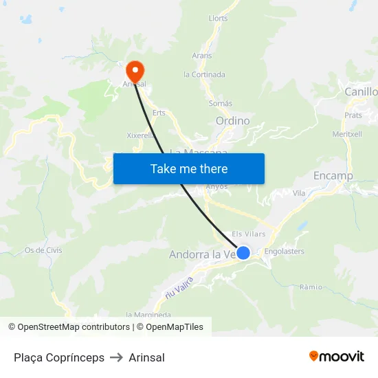 Plaça Coprínceps to Arinsal map