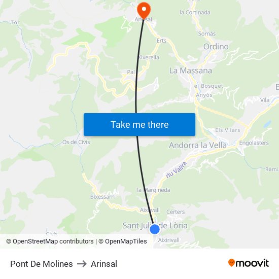 Pont De Molines to Arinsal map